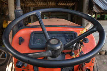 steering wheel of a tractor