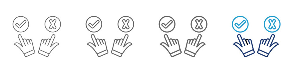 Morality icon set vector symbol illustration concept with icon of Right and wrong in line style and blue color.