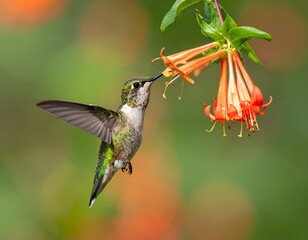 Naklejka premium hummingbird feeding on a flower