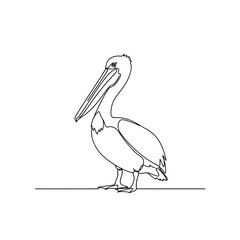 Simple line drawing of a pelican standing on a thin line