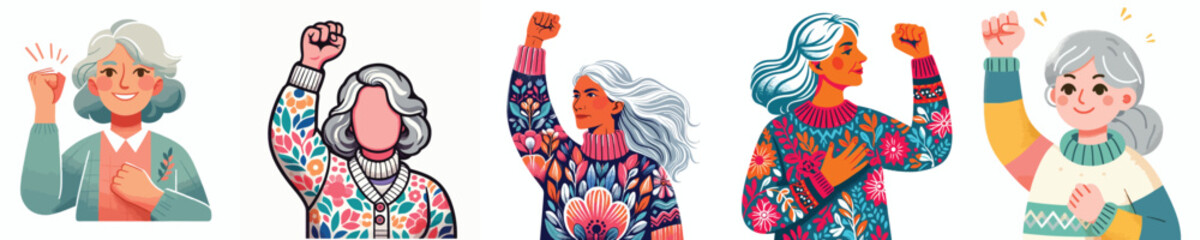 vector of a grandmother clenching his fists up