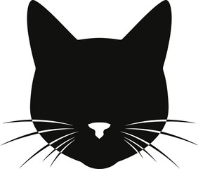 Minimalist black cat head silhouette with pointed ears and prominent whiskers ideal for pet related branding and graphic design projects