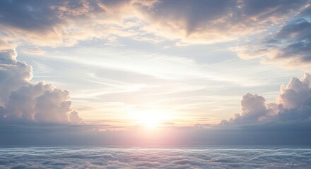 A serene, ethereal sky with soft, pastel hues and wispy clouds, evoking a sense of tranquility and peace.