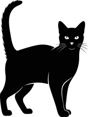 Minimalist vector silhouette of a cat standing alert with its tail raised showcasing clean lines and sharp edges ideal for graphic design projects