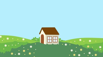 Naklejka premium Illustration of a House in a Flower Meadow
