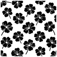 Fototapeta premium Black and white floral pattern featuring various flower shapes and designs for decorative use