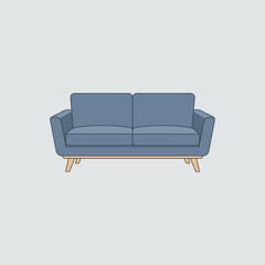 Fototapeta premium A simple blue sofa with wooden legs, suitable for indoor living room decoration and comfortable seating.