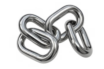 Metal chain links connecting, forming a strong bond and displaying unity, connection, security, and partnership on transparent background