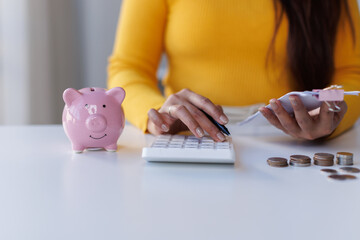 Asian woman hand making stack of coin. invest save finance concept, saving money, investment....