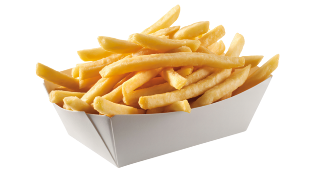 Golden, crispy French fries in paper cone, a delicious fast food favorite