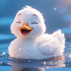 Obraz premium Adorable Smiling Duckling on Water – Cute Kids Illustration