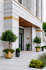 Naklejka premium Modern building entrance with luxury landscaping design
