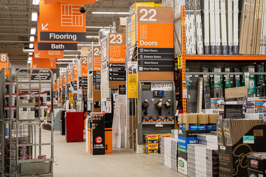 Interior view of Home Depot hardware store aisle. Milton, Canada - November 29, 2025.