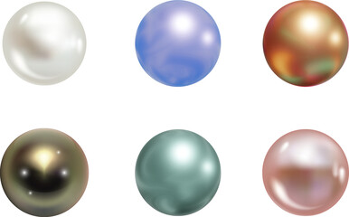 Set of Pearl shiny natural white sea pearl with light effects isolated on transparent background.