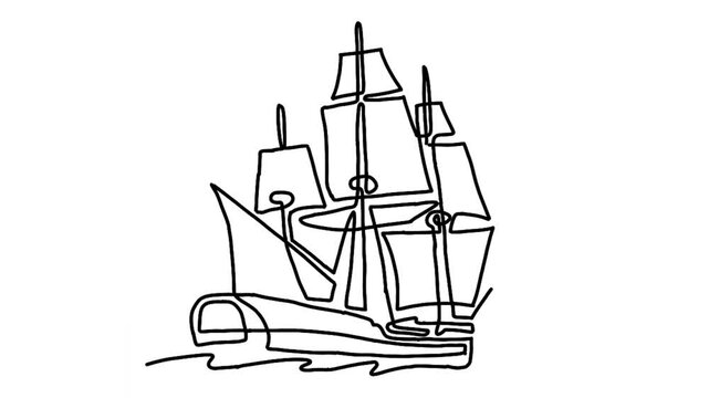 Continue line animation of sailing boat