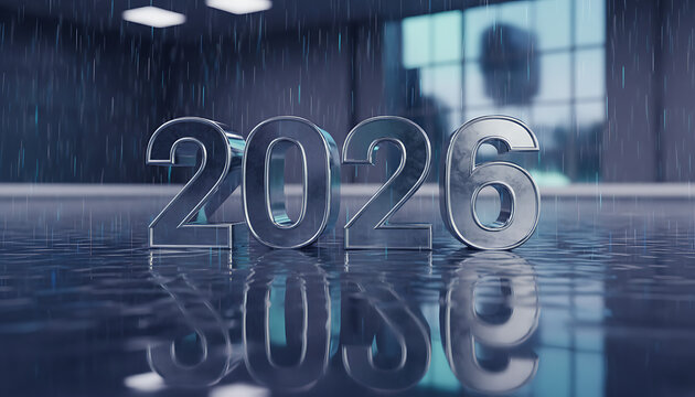 Dramatic 2026 new year date reflecting on water, a symbol of future success