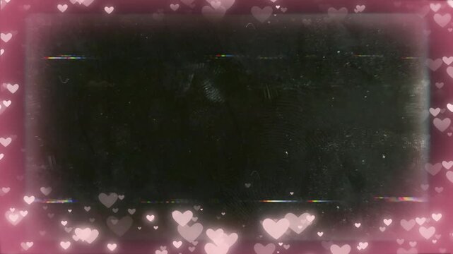 Grunge black background with pink heart border for valentine's day or romantic designs use here