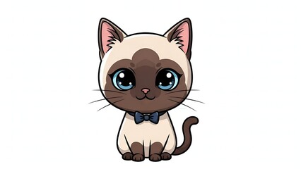 Obraz premium Cartoon Style Adorable Siamese Cat Kitten with Bow Tie Illustration