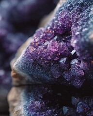 Stunning amethyst geode sparkles with mystical light, perfect for wellness or home decor