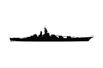 Warship silhouette icon for military and naval concepts, flat black vector © Malik