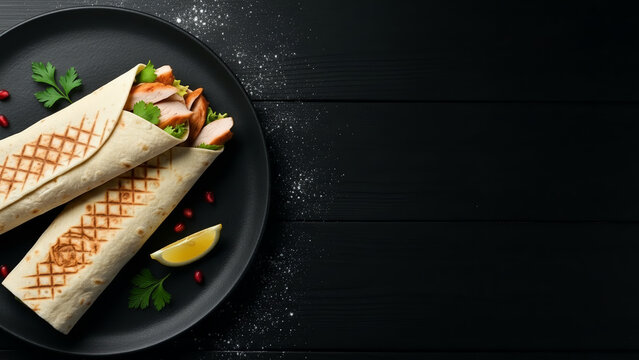 Middle Eastern Shawarma on Black Plate
