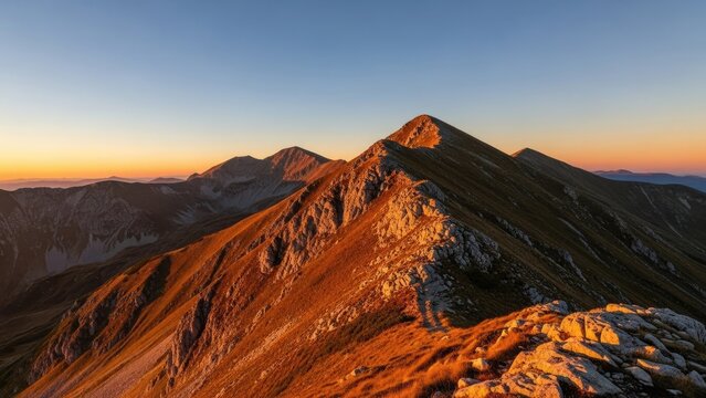 Majestic mountain ridge at sunset with vibrant colors and stunning views.