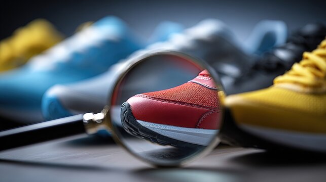aglet. Magnifying glass focusing on shoe aglet tip with blurred background. lifestyle magazines, social media lookbooks, designed for lifestyle magazines and social media content.