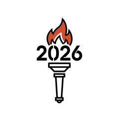 Stylized flaming torch icon representing the 2026 games.
