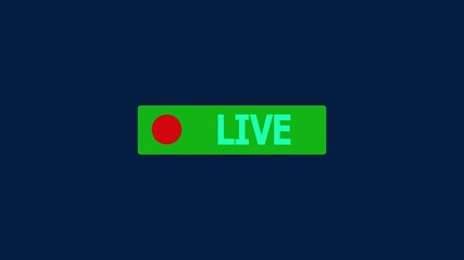 Live streaming button animation on green screen background for broadcast, social media, video production, online events, and digital media use.