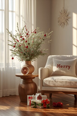 modern living room with christmas decoration