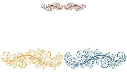 Elegant ornamental swirls and flourishes for invitations or stationery with gold and blue accents, evoking classic beauty and timeless design appeal