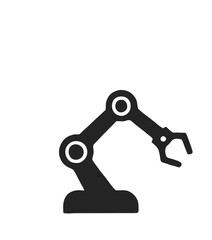 Industrial robotic arm icon for automation and manufacturing technology, flat vector symbol