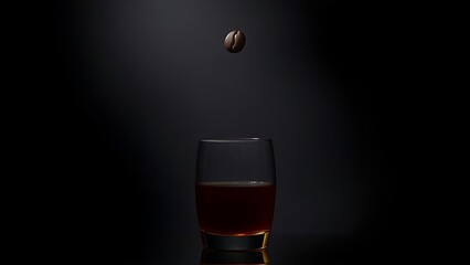 sambuca. Dark background with single floating coffee bean above a sambuca glass. bar promotions, beverage menus, designed for food & beverage menus and cafe branding, used by marketing managers.