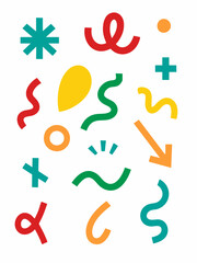 Colorful vector icon set of alphabet, numbers, and math symbols for web design illustration