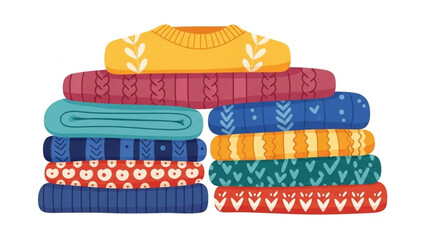 Stay cozy with this cute stack of colorful knit sweaters, perfect for adding warmth and style to any project this fall and winter season