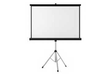 Portable projector screen featuring a blank white display on a tripod, perfect for showcasing presentations, training, or marketing content