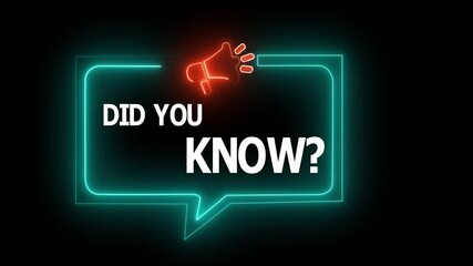 Vibrant Blue and Yellow Neon Speech Bubble with Megaphone Icon Highlighting Key Facts and Announcements in a Modern Digital “Did You Know” Information Concept.