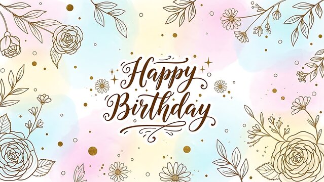 Elegant happy birthday greeting card with floral border design - Powered by Adobe