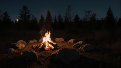 Campfire at Night - A Warm Glow in the Wilderness.