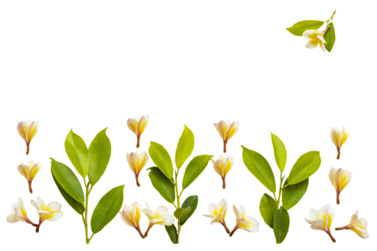 yellow flowers frangipani local flora of asia arrangement flat lay postcard style 