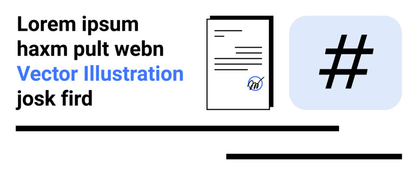 Text elements, a document, and a metadata tag symbol highlight social media usage, content creation, digital communication, networking, marketing, collaboration, and a simple landing page