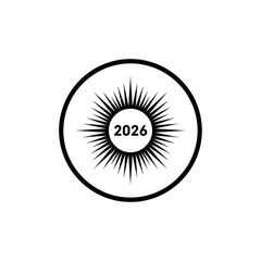 A circular graphic featuring the year 2026 with radiating lines.