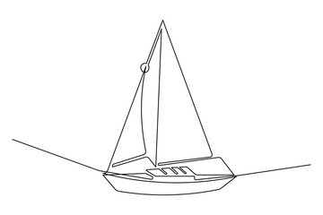 Sailing boat ship continuous line drawing isolated travel element