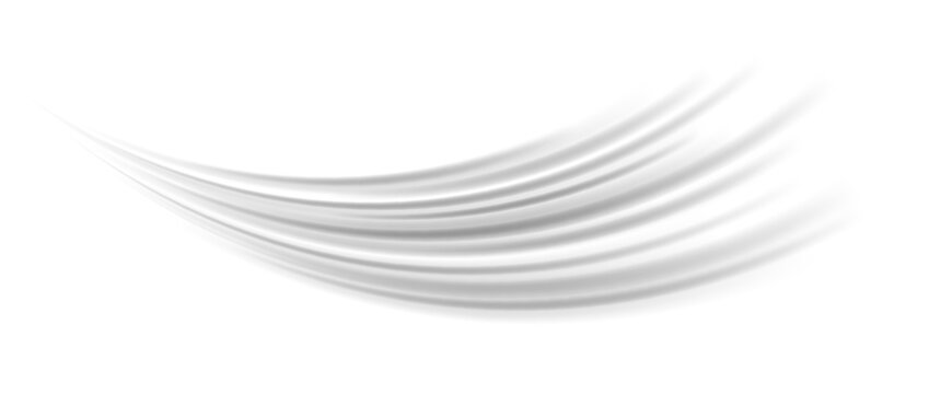 Light wind lines effect. Air flow stream wave motion trace. Grey curved speed element. Swoosh or swash stripe path design illustration. Air conditioner blow concept. Vector twirl swish background