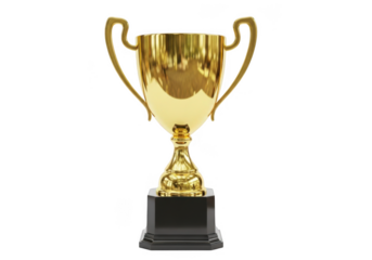 Golden trophy isolated on transparent background for award ceremony and victory celebration