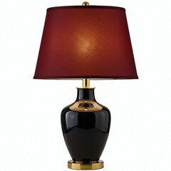 Table lamp with red lampshade and black base