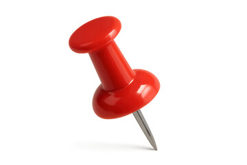 Red pushpin with metal point on transparent background, stationery item for office, school, or craft projects
