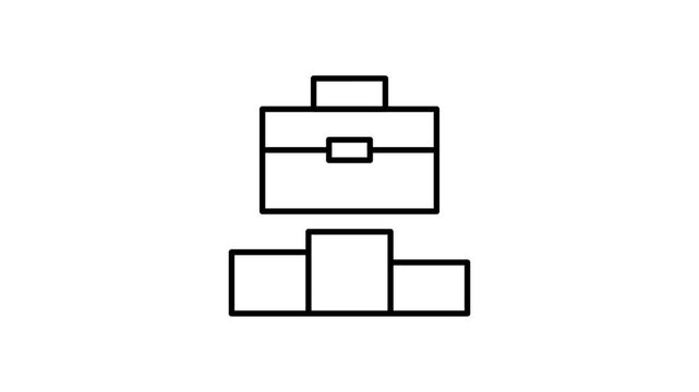 A vibrant red suitcase accompanied by a neatly arranged stack of colorful blocks in different hues.