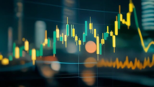 Dynamic financial market chart showcasing vibrant candlestick patterns and trends