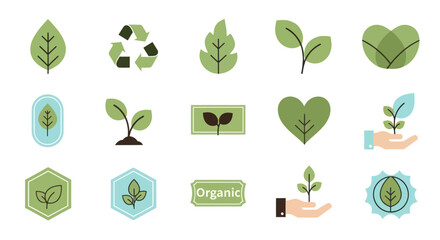 Collection of Green Leaf and Organic Growth Icons.